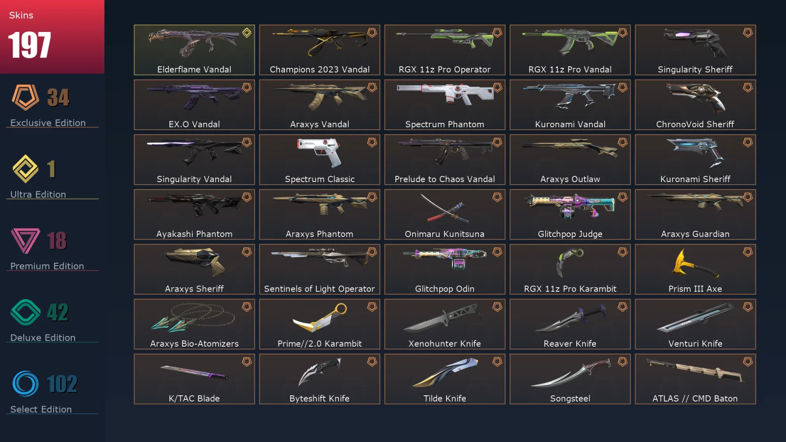 [Valorant] | EU | Level 320 | Gold 1 | 28 Agents | 197 Skins