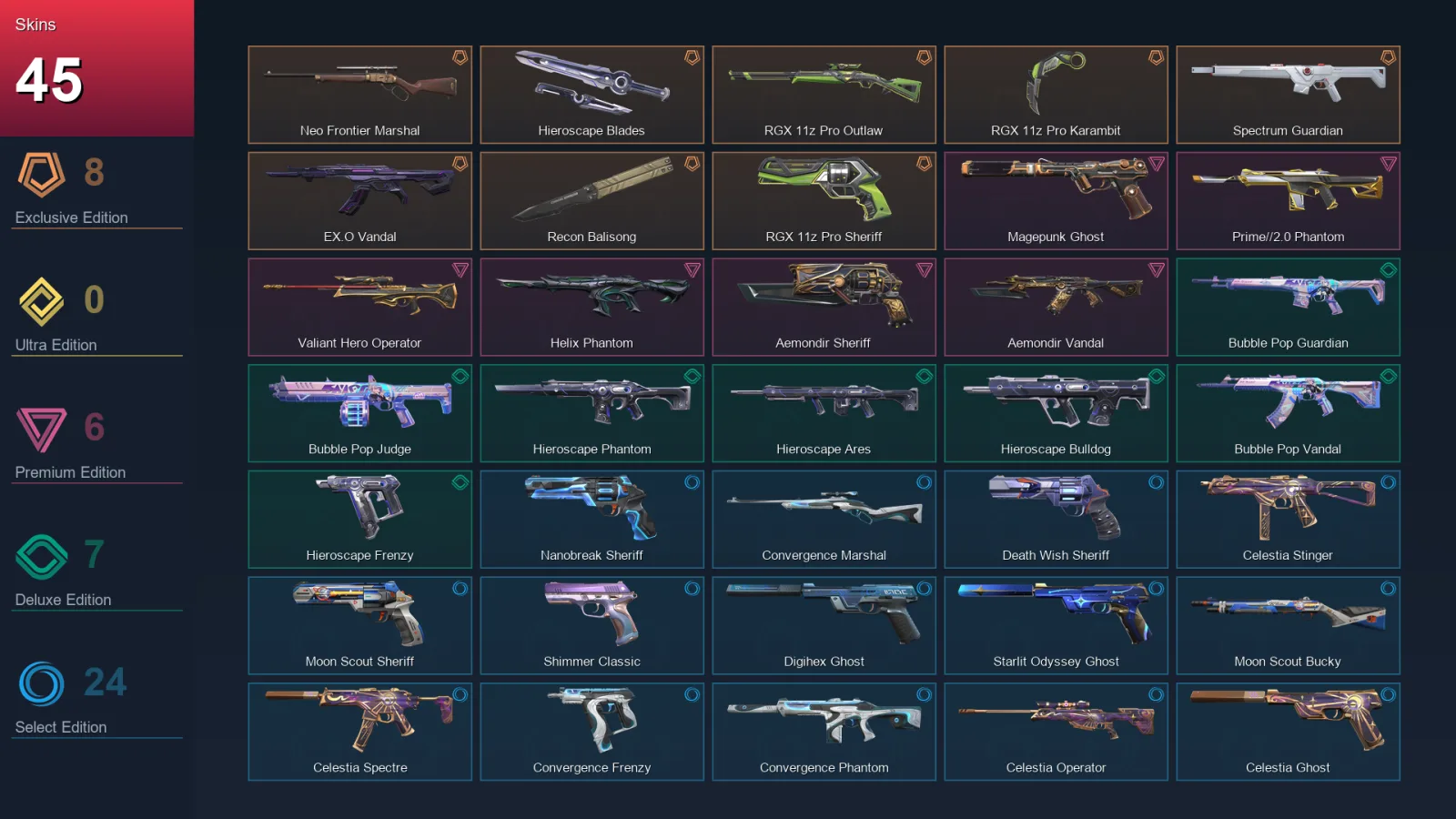 AP | Lv182 | Platinum I | 45 Skin | 26 Agent | 89 Buddy