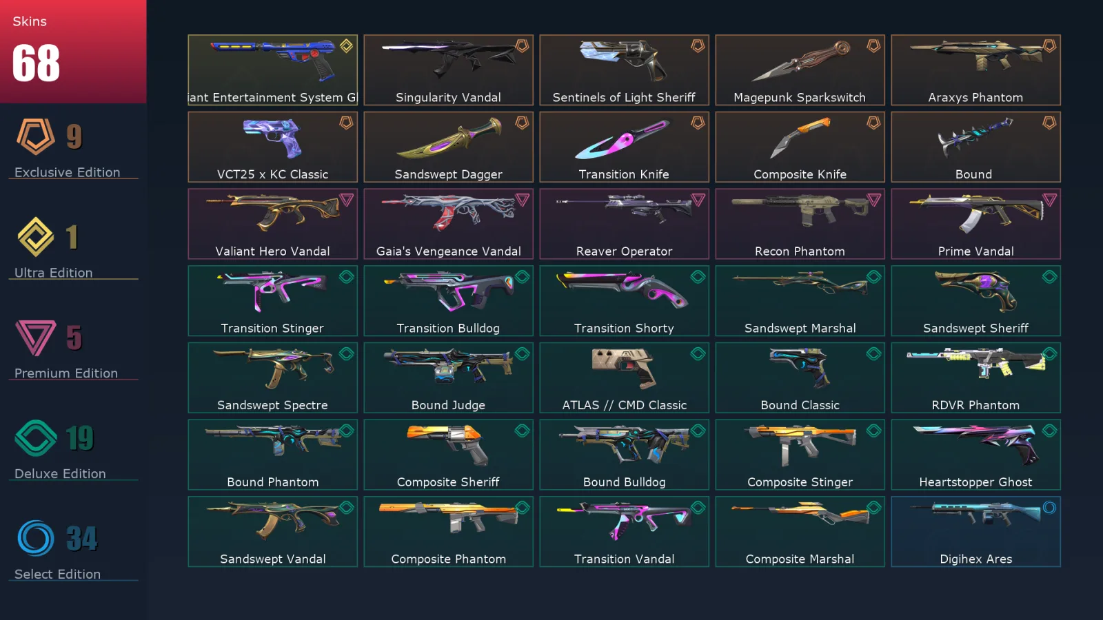 [Valorant] | EU | Level 198 | 29 Agents | 68 Skins