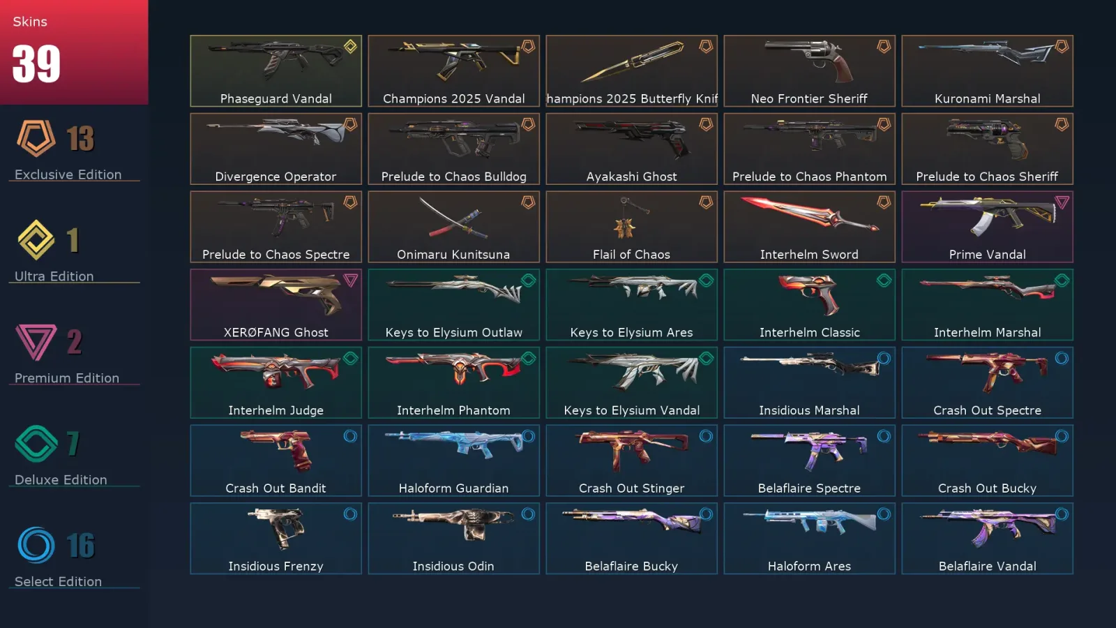 [Valorant] | EU | Level 64 | Gold 2 | 17 Agents | 39 Skins