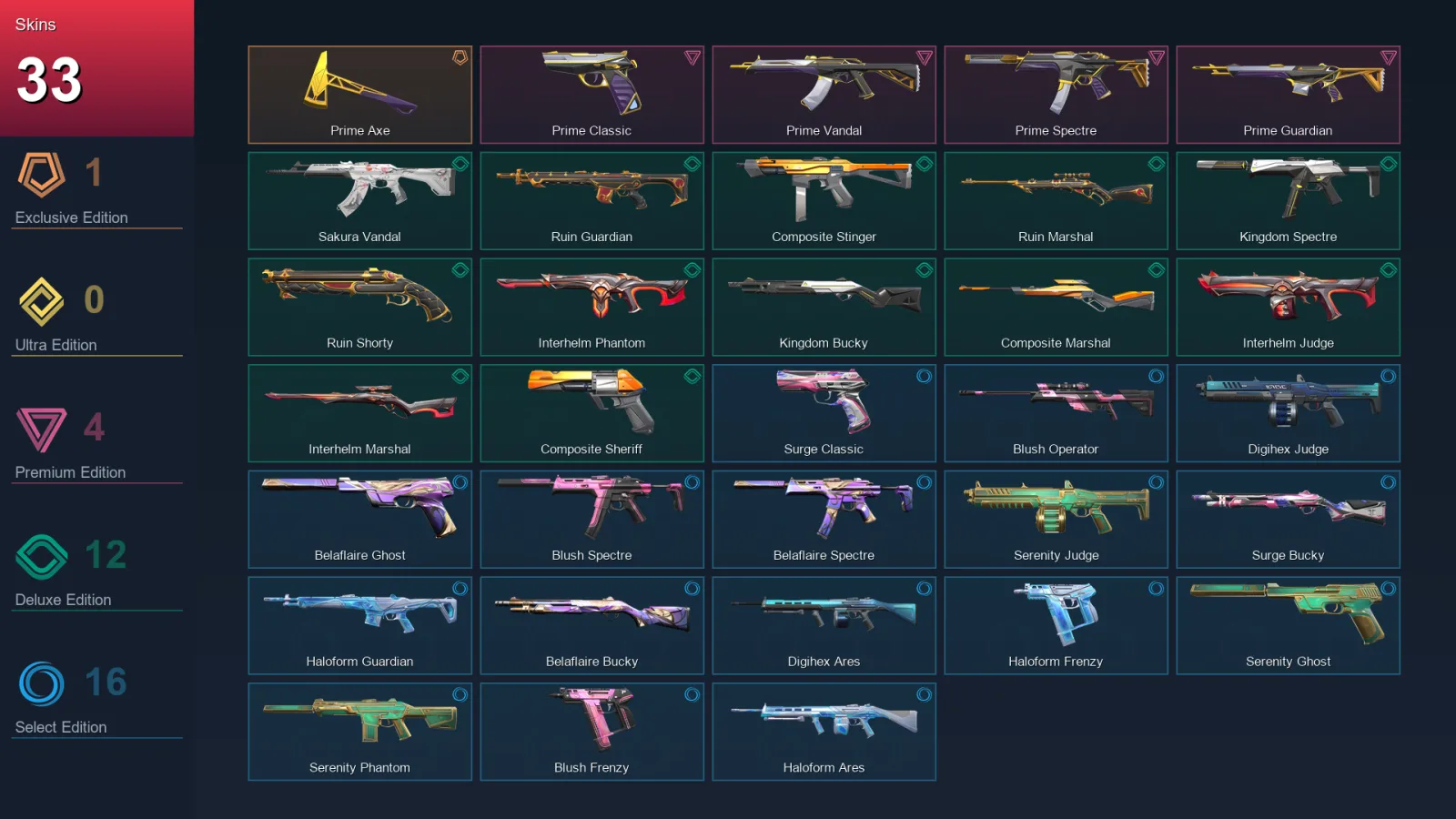 EU | Lv33 | Unranked | 33 Skin | 29 Agent | 39 Buddy