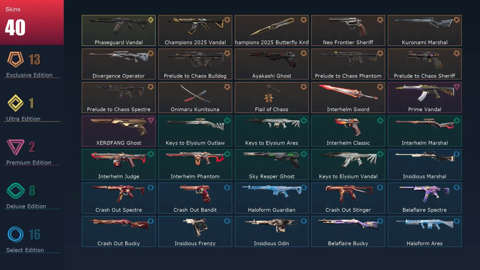 [Valorant] | EU | Level 65 | Gold 2 | 18 Agents | 40 Skins