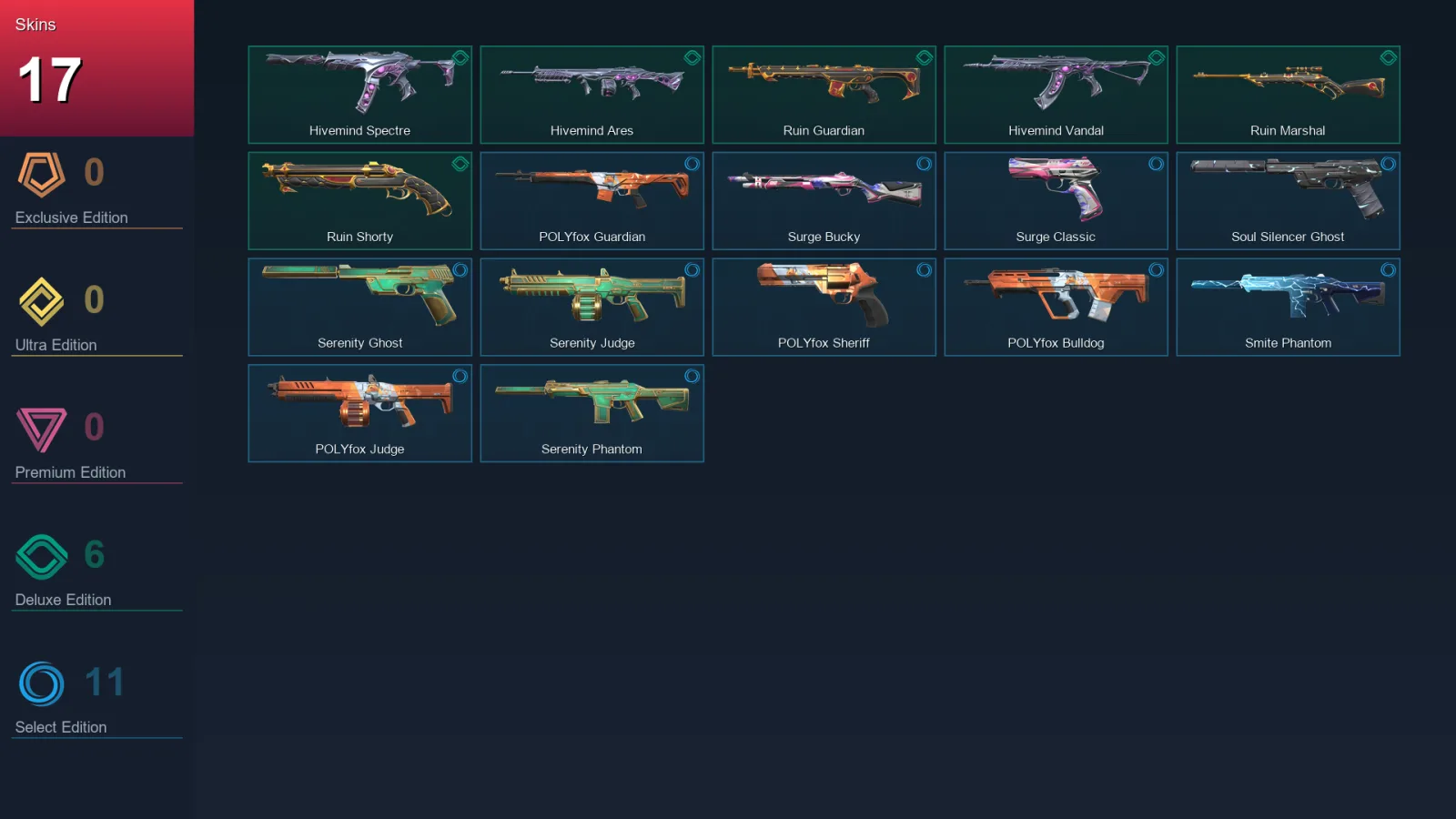 EU | Lv17 | Unranked | 17 Skin | 9 Agent | 22 Buddy