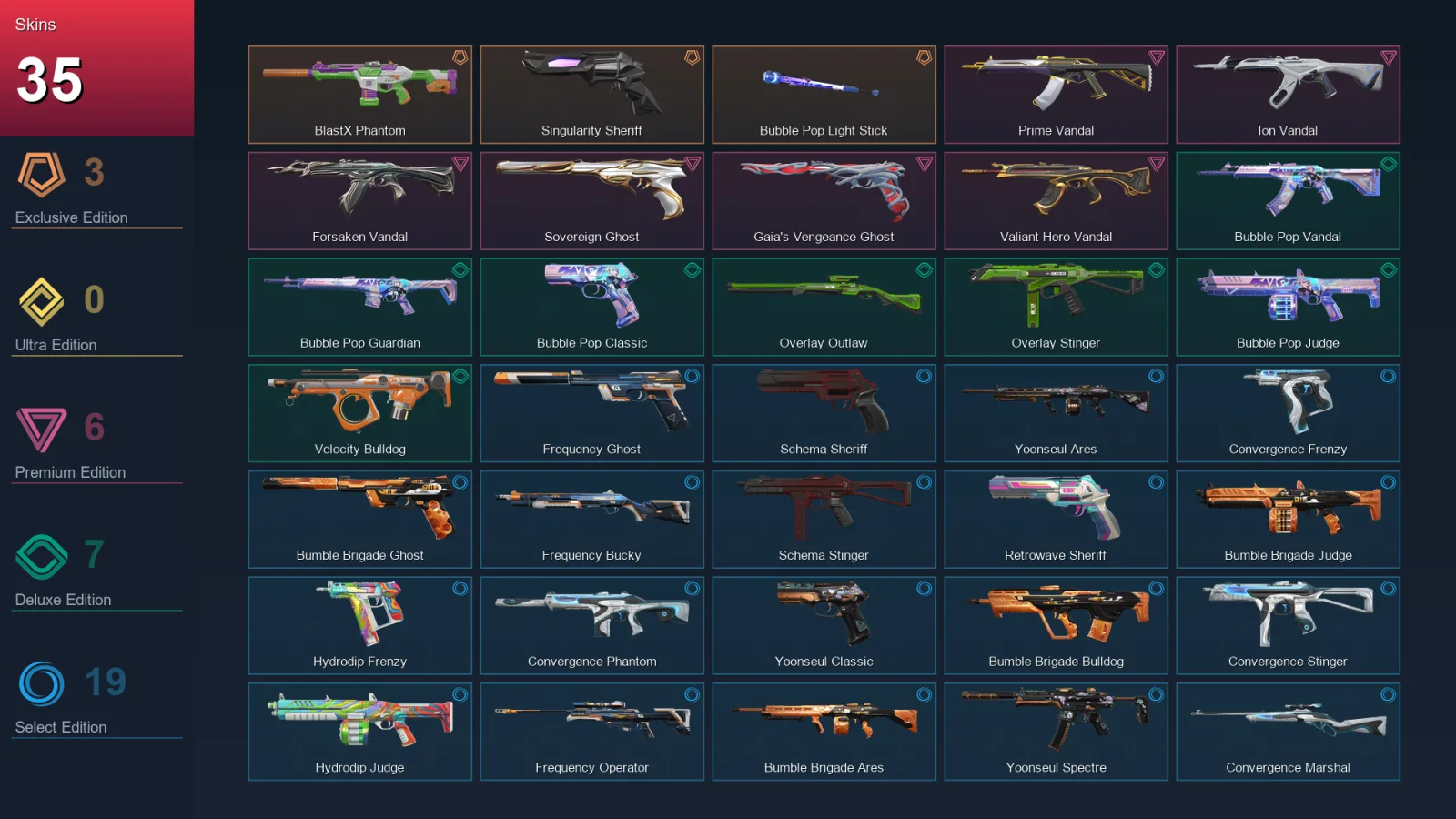 EU | Lv127 | Unranked | 35 Skin | 28 Agent | 73 Buddy