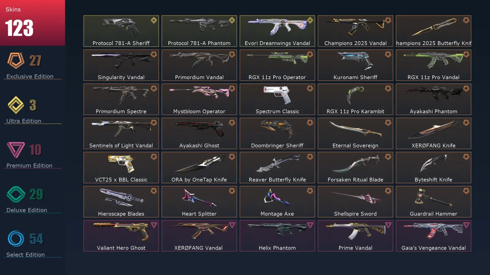 [Valorant] | EU | Level 394 | 29 Agents | 123 Skins