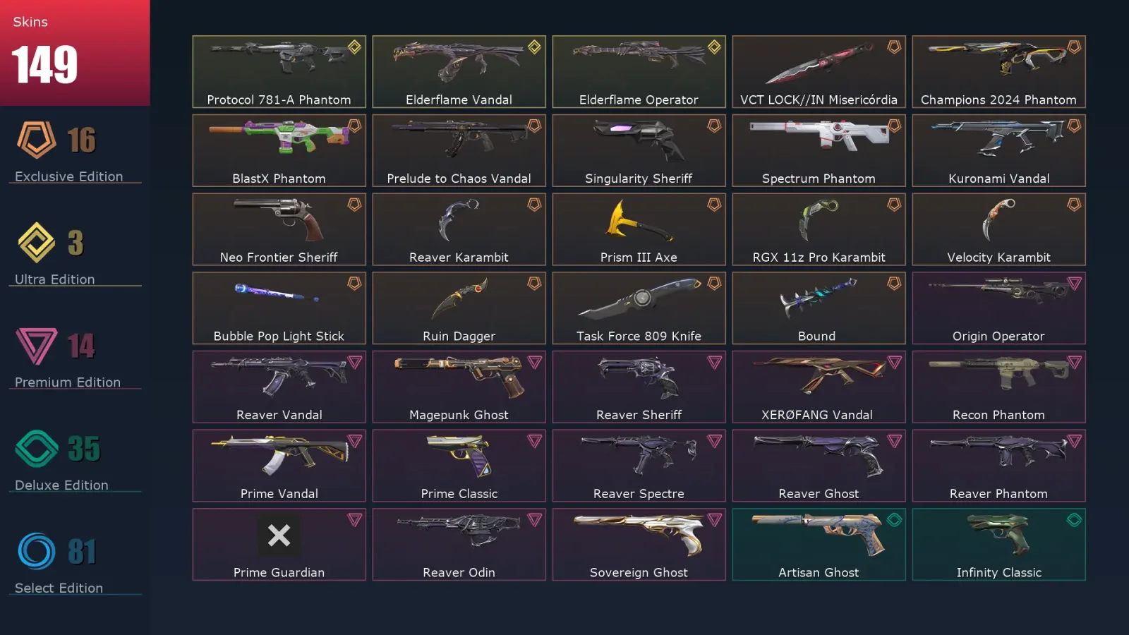 [Valorant] | EU | Level 335 | 29 Agents | 149 Skins