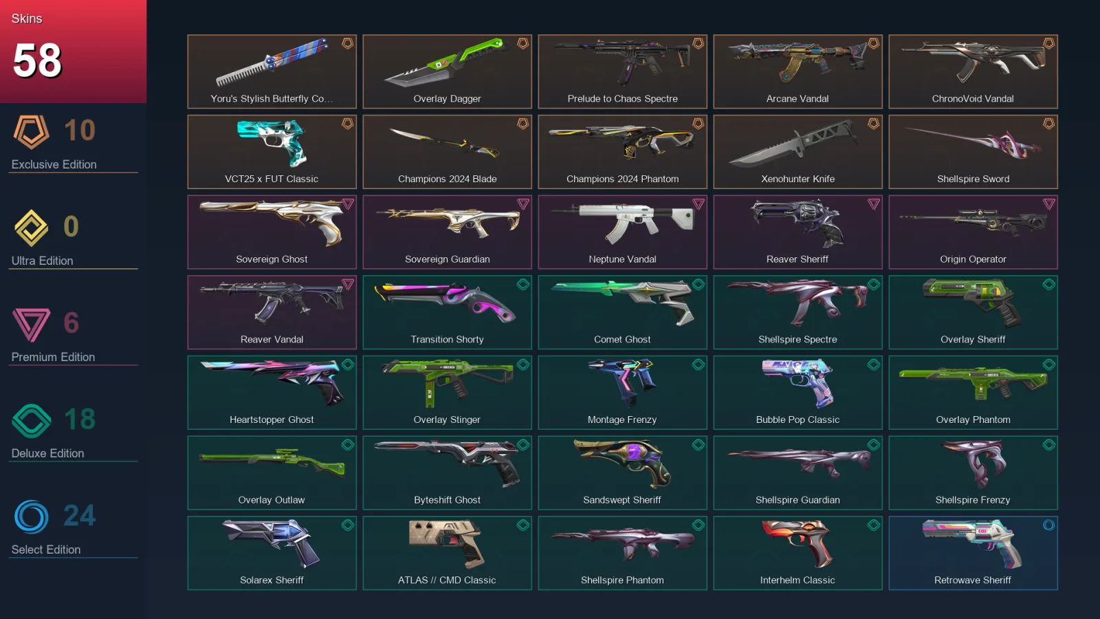 EU | Lv354 | Unranked | 58 Skin | 29 Agent | 139 Buddy