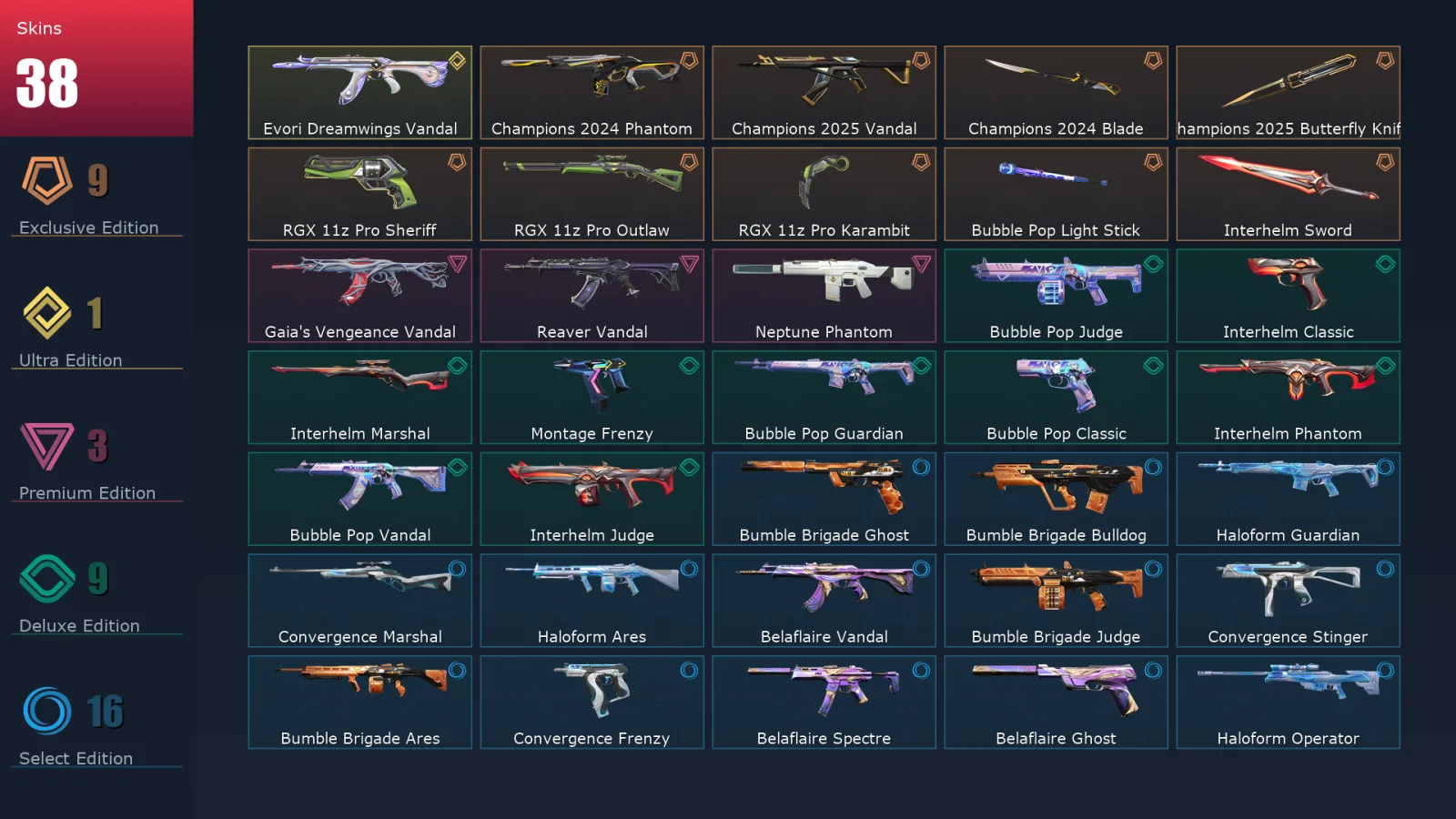 [Valorant] | EU | Level 87 | 19 Agents | 38 Skins