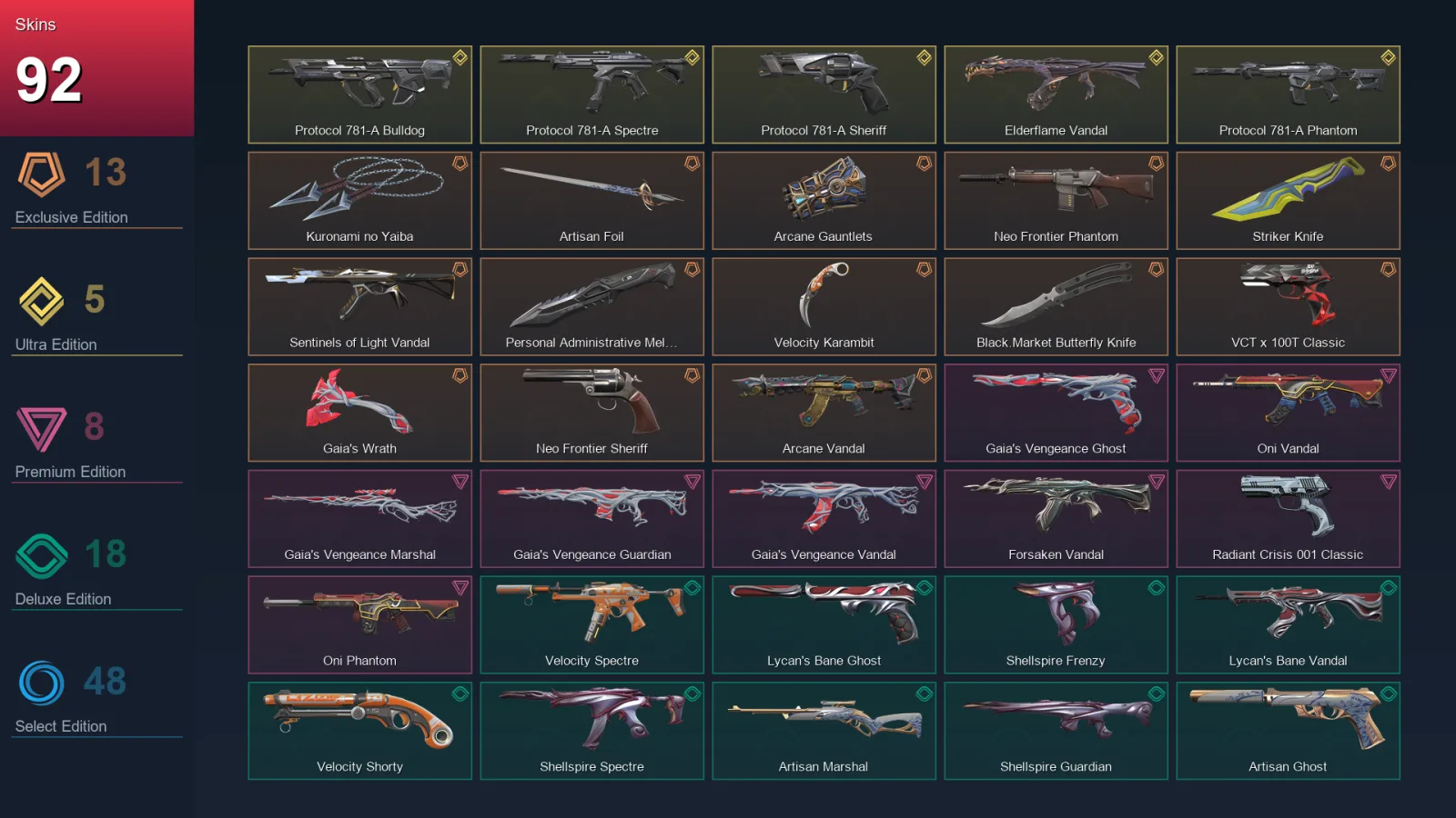 EU | Lv176 | Unranked | 92 Skin | 26 Agent | 115 Buddy