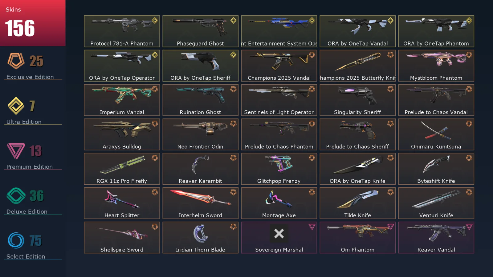 [Valorant] | EU | Level 496 | Platinum 3 | 29 Agents | 156 Skins