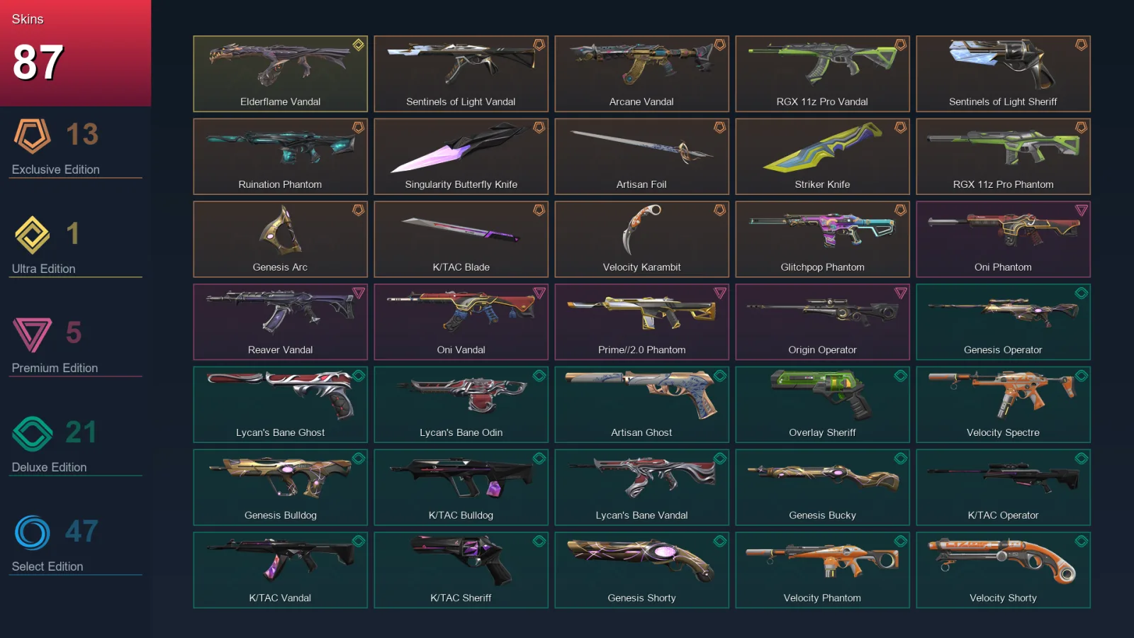 EU | Lv196 | Unranked | 87 Skin | 26 Agent | 103 Buddy — Valorant account