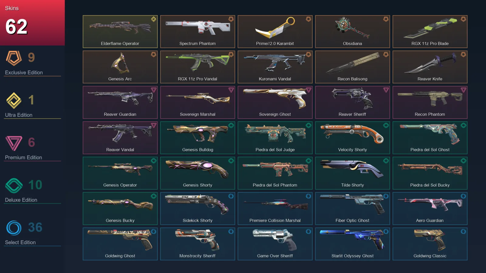 EU | Spectrum Phantom | Prime//2.0 Karambit | Obsidiana | RGX 11z Pro Blade | 62 Skin | 24 Agent | 99 Buddy | Lv292