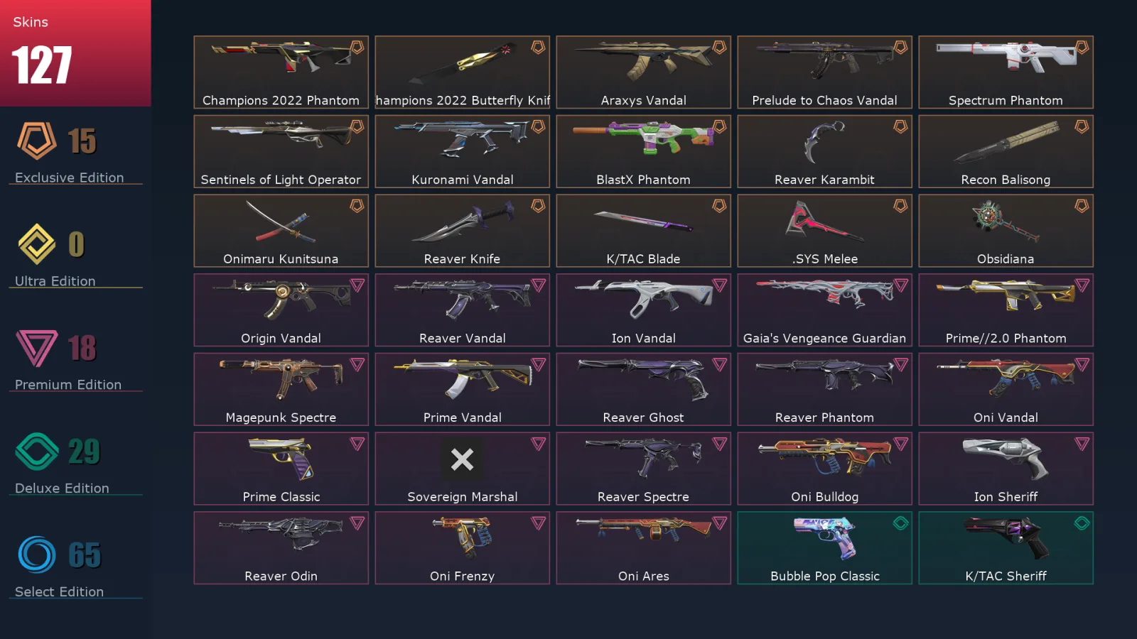 [Valorant] | EU | Level 195 | 25 Agents | 127 Skins