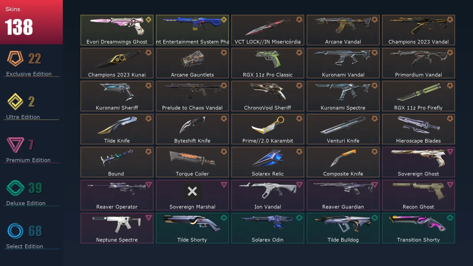 [Valorant] | EU | Level 402 | Silver 1 | 29 Agents | 138 Skins
