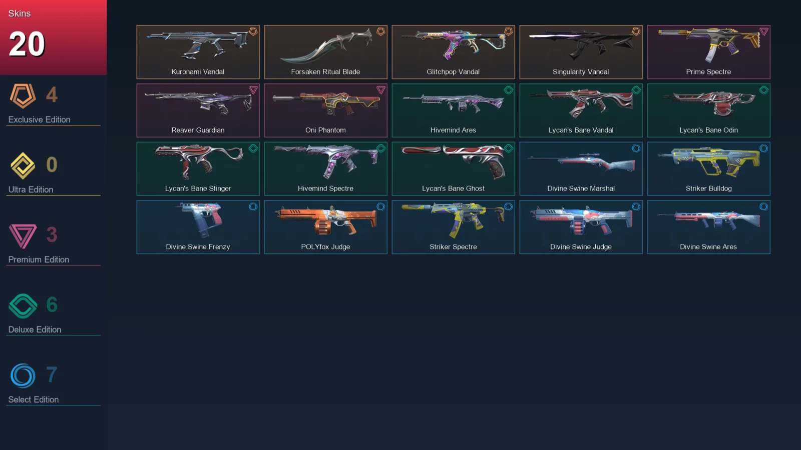 EU | Lv78 | Unranked | 20 Skin | 27 Agent | 37 Buddy — Hivemind Spectre