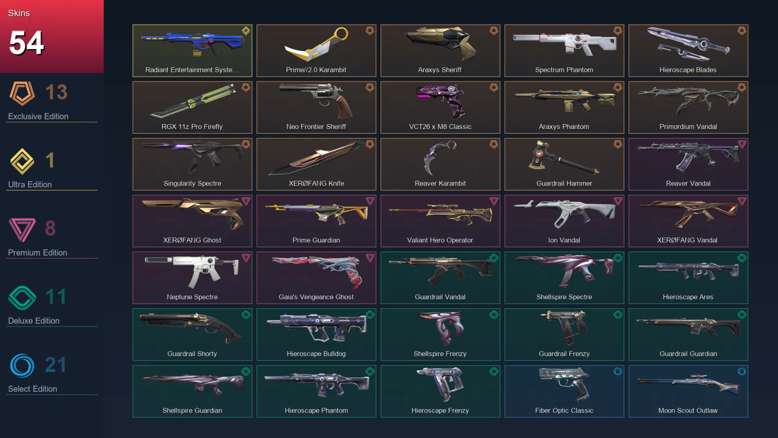 EU | Lv67 | Unranked | 54 Skin | 20 Agent | 47 Buddy