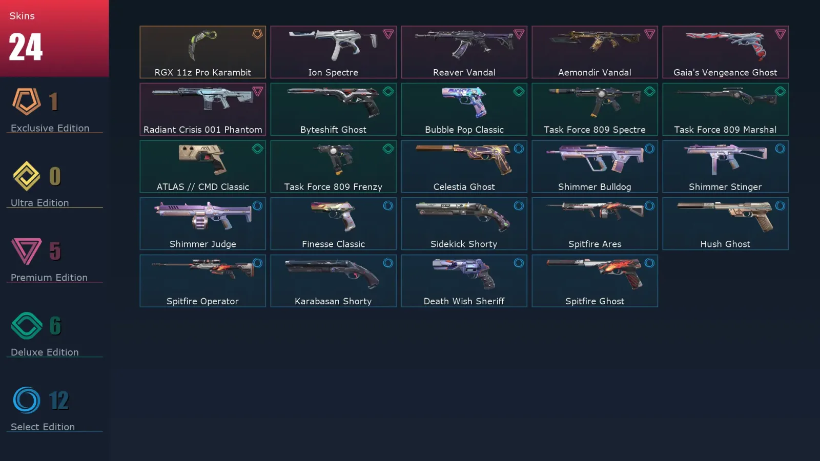 [Valorant] | EU | Level 168 | 28 Agents | 24 Skins