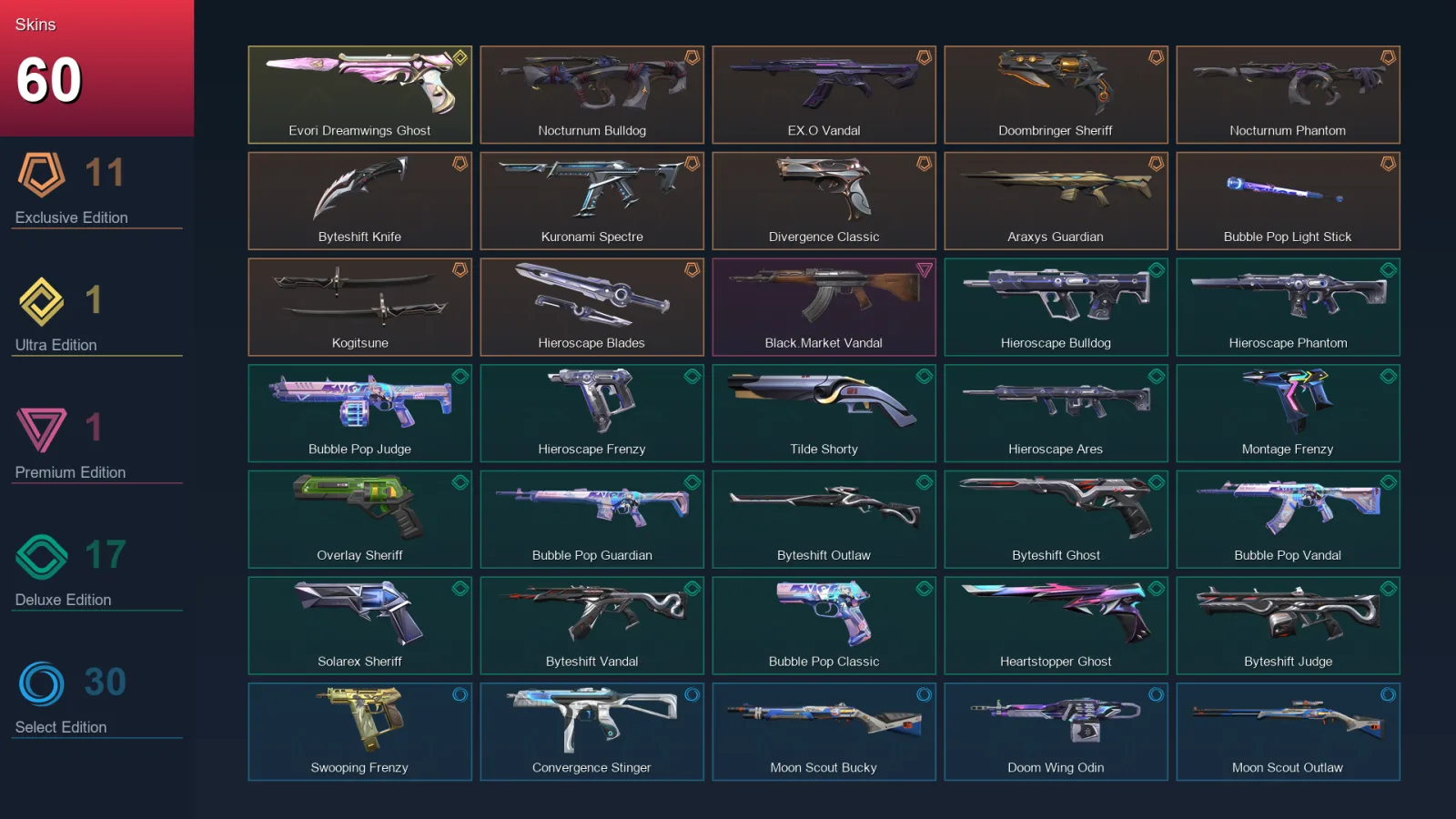 AP | Lv236 | Unranked | 60 Skin | 28 Agent | 94 Buddy — Valorant account