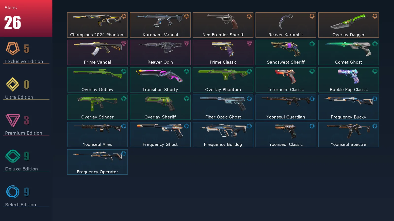 [Valorant] | EU | Level 134 | Platinum 3 | 23 Agents | 26 Skins