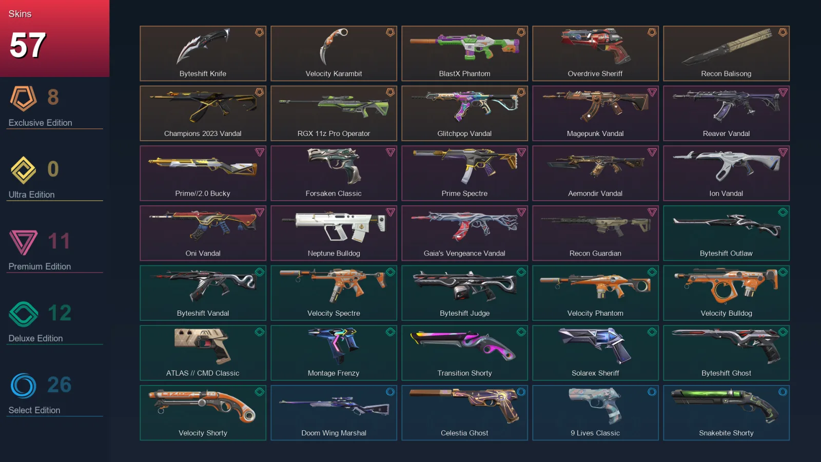 BR | Lv289 | Unranked | 57 Skin | 28 Agent | 125 Buddy