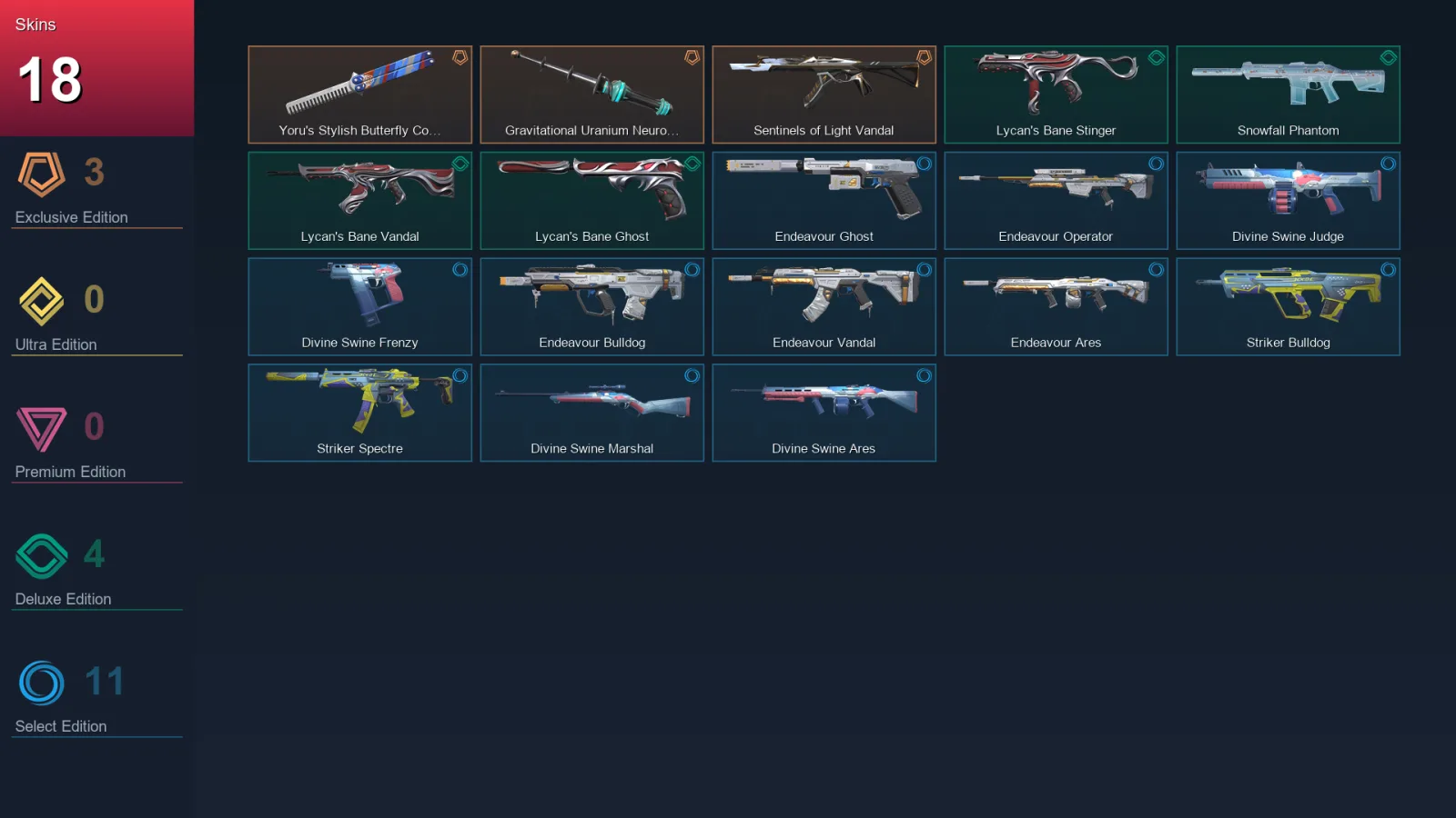 NA | Lv25 | Unranked | 18 Skin | 16 Agent | 8 Buddy — Unranked / Smurf Valorant