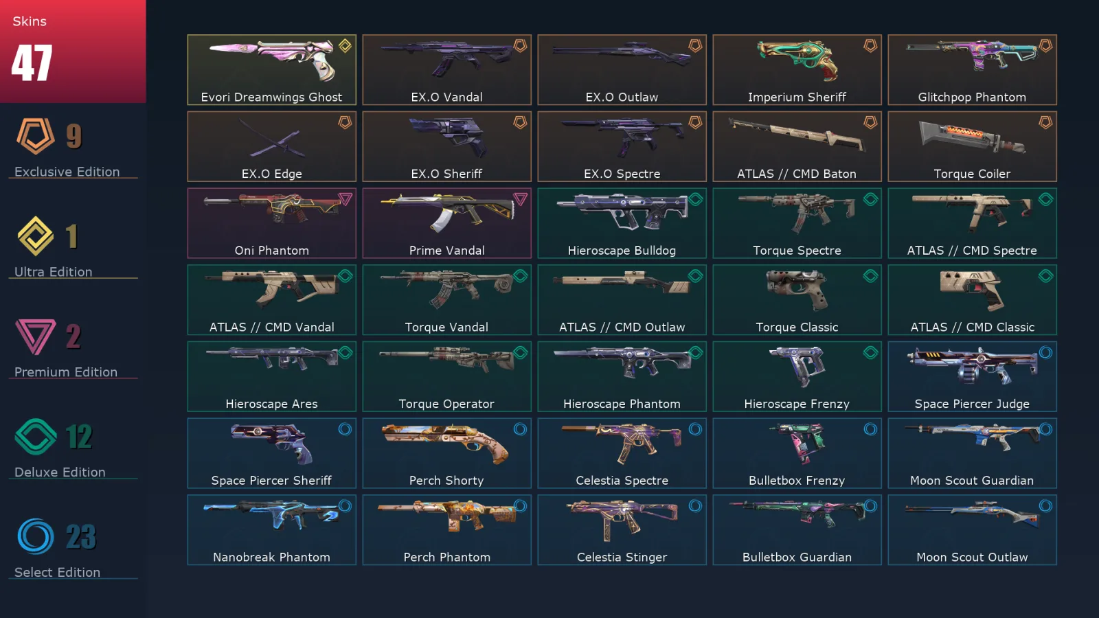 [Valorant] | EU | Level 47 | 16 Agents | 47 Skins