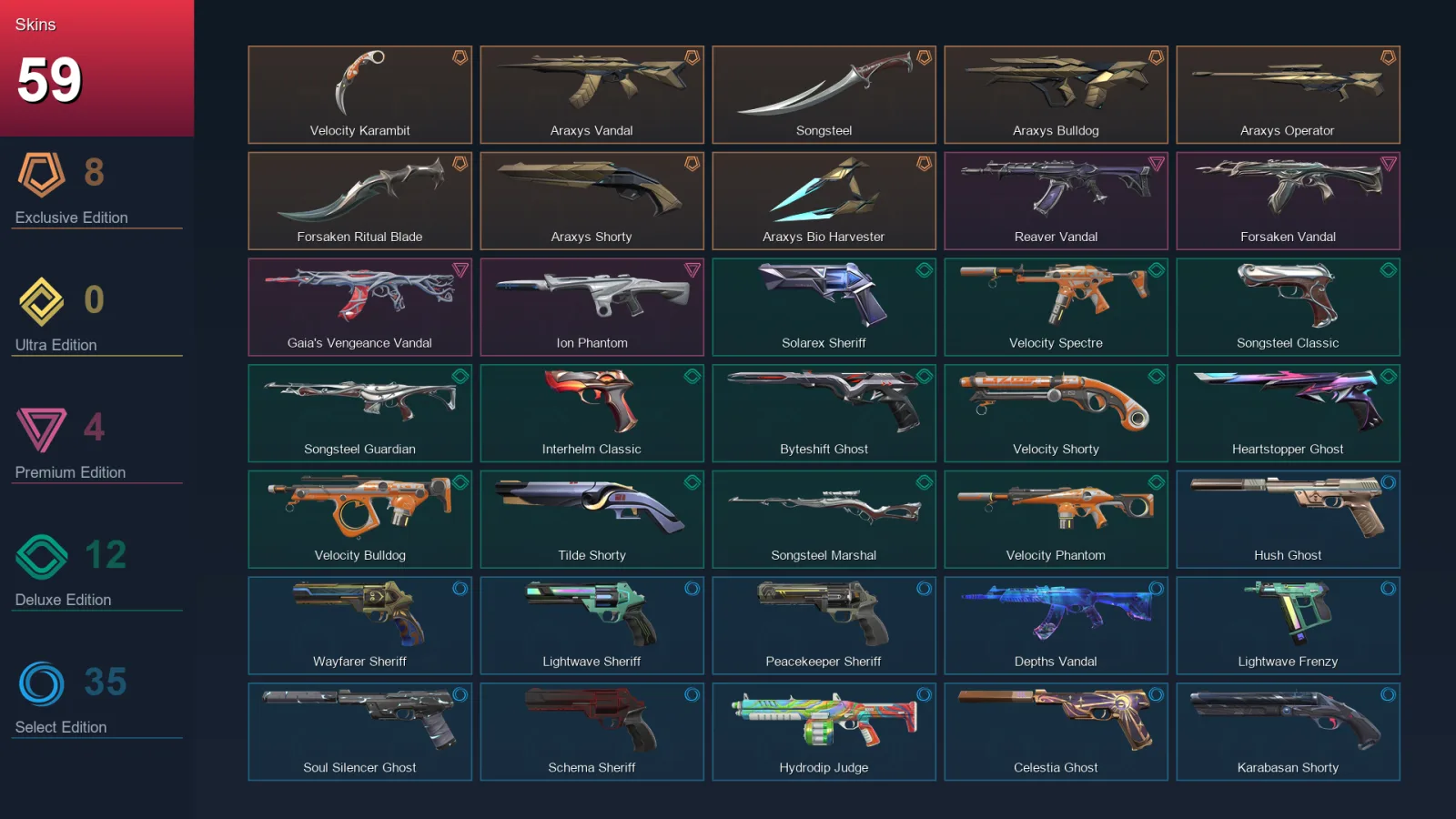 AP | Lv374 | Unranked | 59 Skin | 29 Agent | 148 Buddy