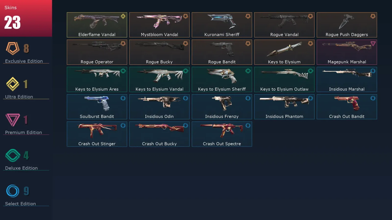 [Valorant] | EU | Level 55 | Diamond 1 | 17 Agents | 23 Skins