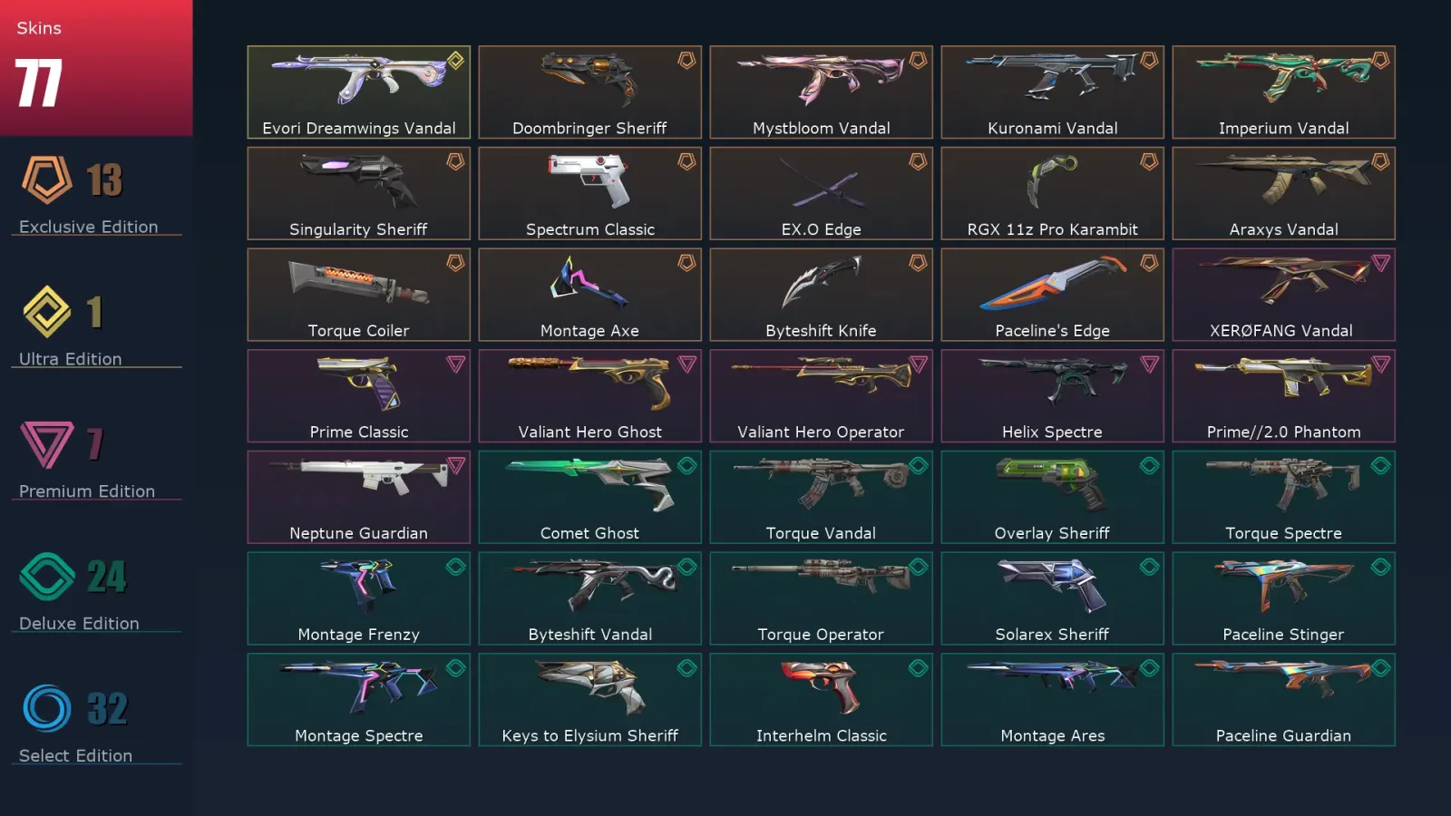 [Valorant] | EU | Level 325 | Ascendant 1 | 29 Agents | 77 Skins — Valorant account