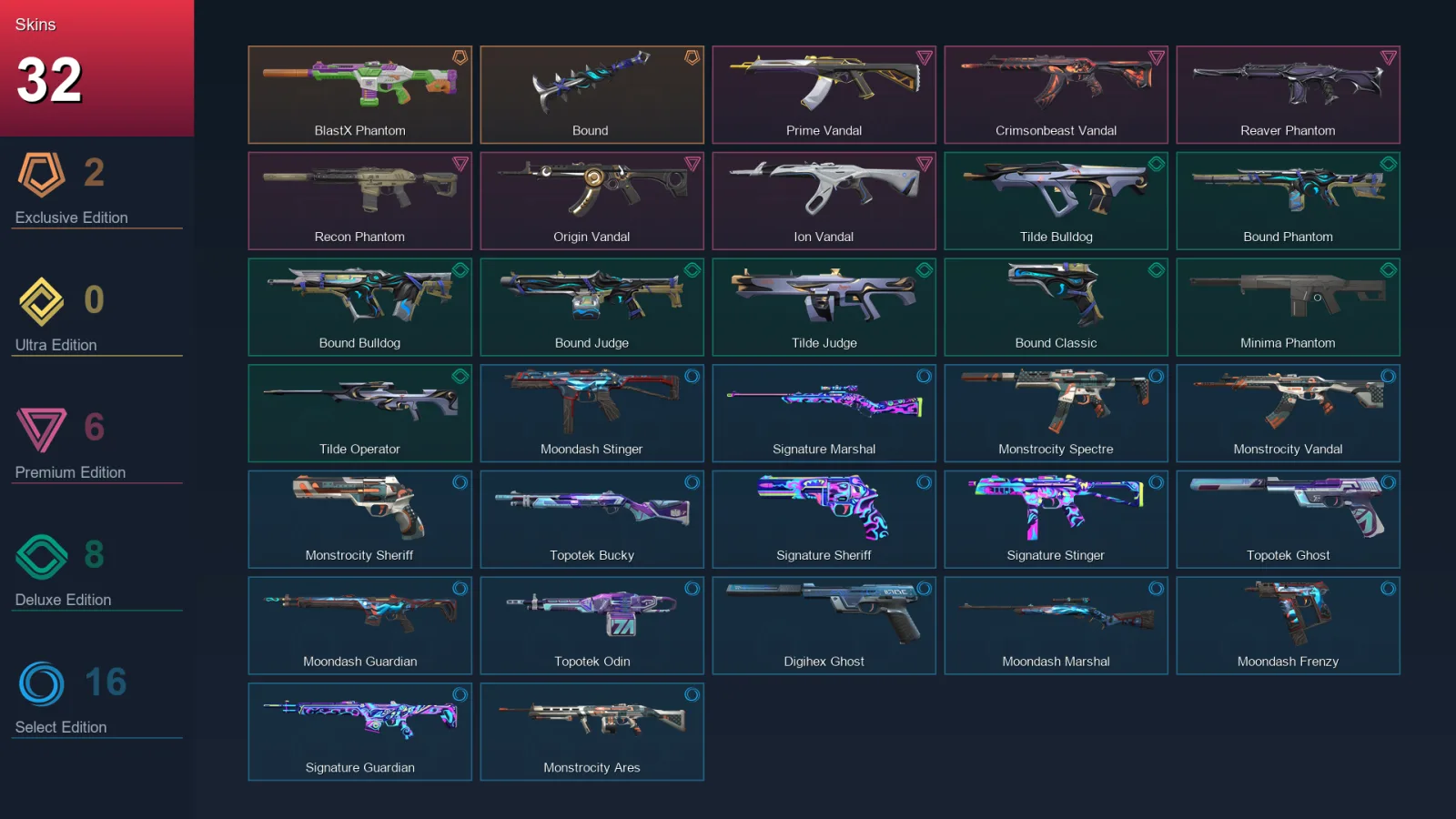 AP | Lv113 | Unranked | 32 Skin | 24 Agent | 69 Buddy