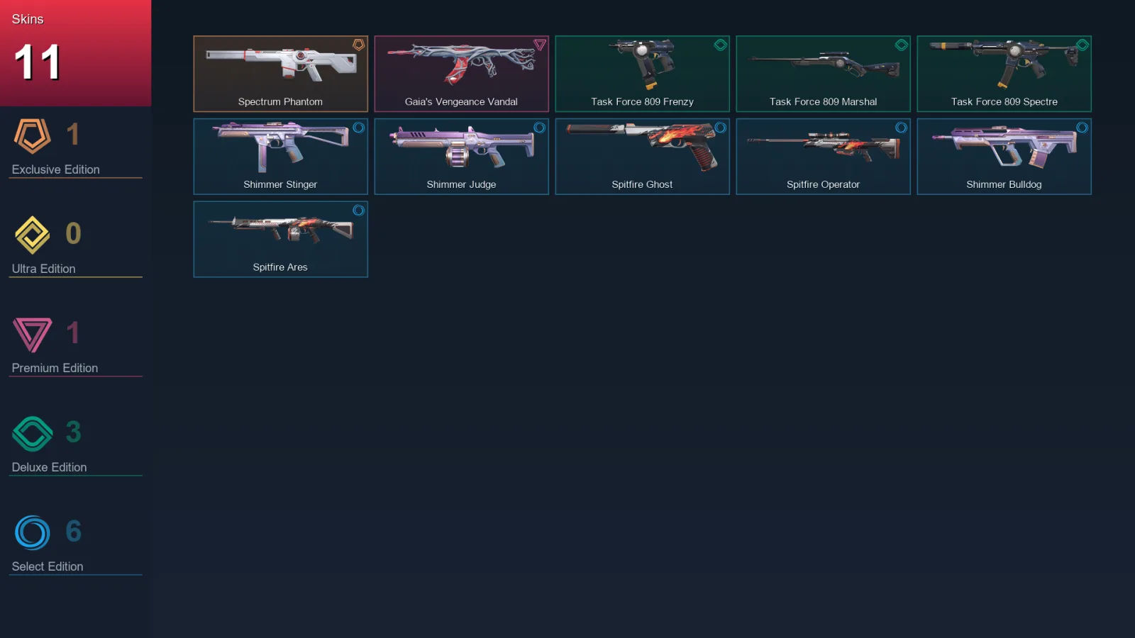 AP | Spectrum Phantom | Gaia's Vengeance Vandal | Task Force 809 Frenzy | Task Force 809 Marshal | 11 Skin | 10 Agent | 17 Buddy | Lv38