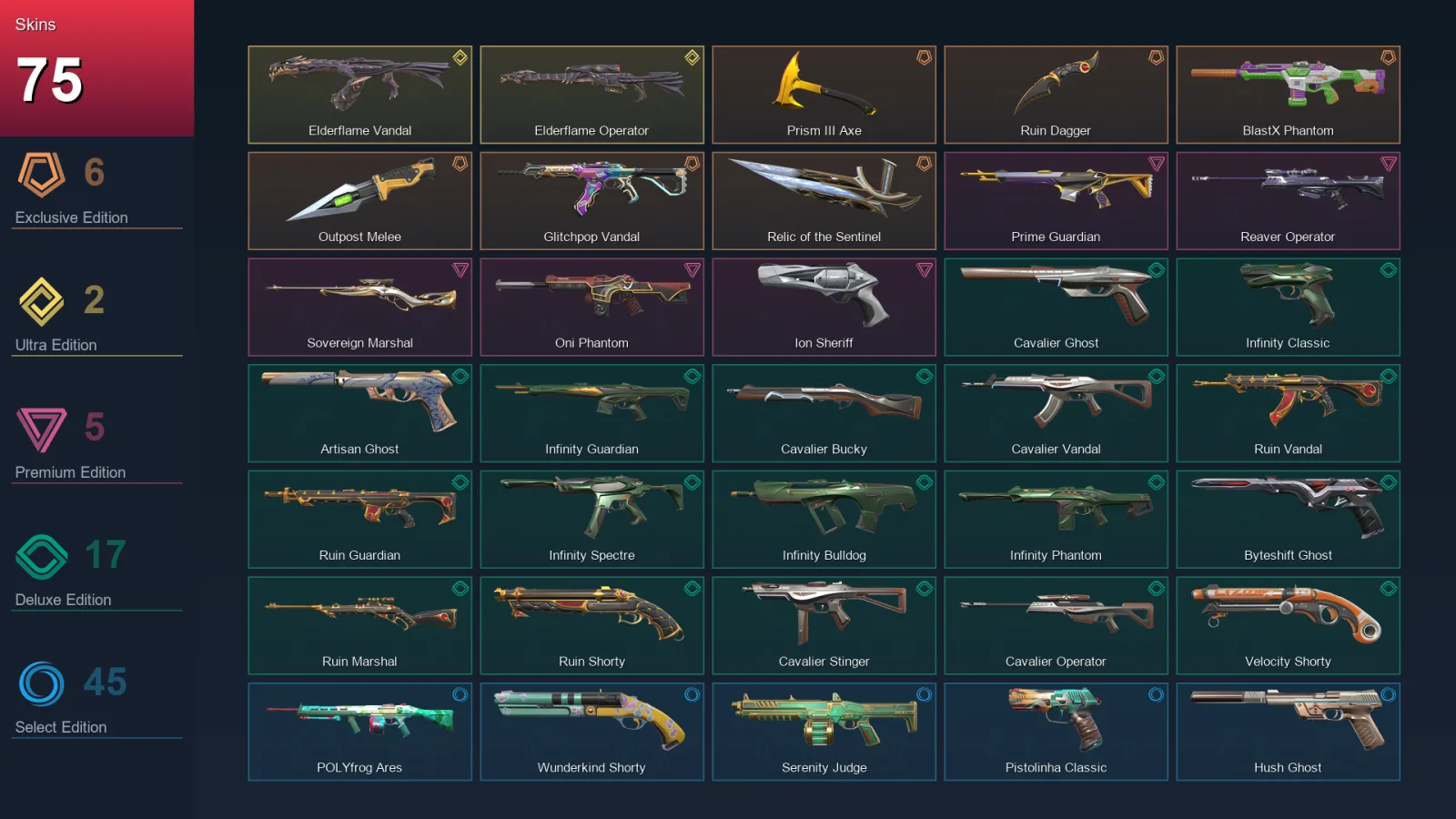 AP | Lv416 | Unranked | 75 Skin | 28 Agent | 125 Buddy — Ruin Marshal