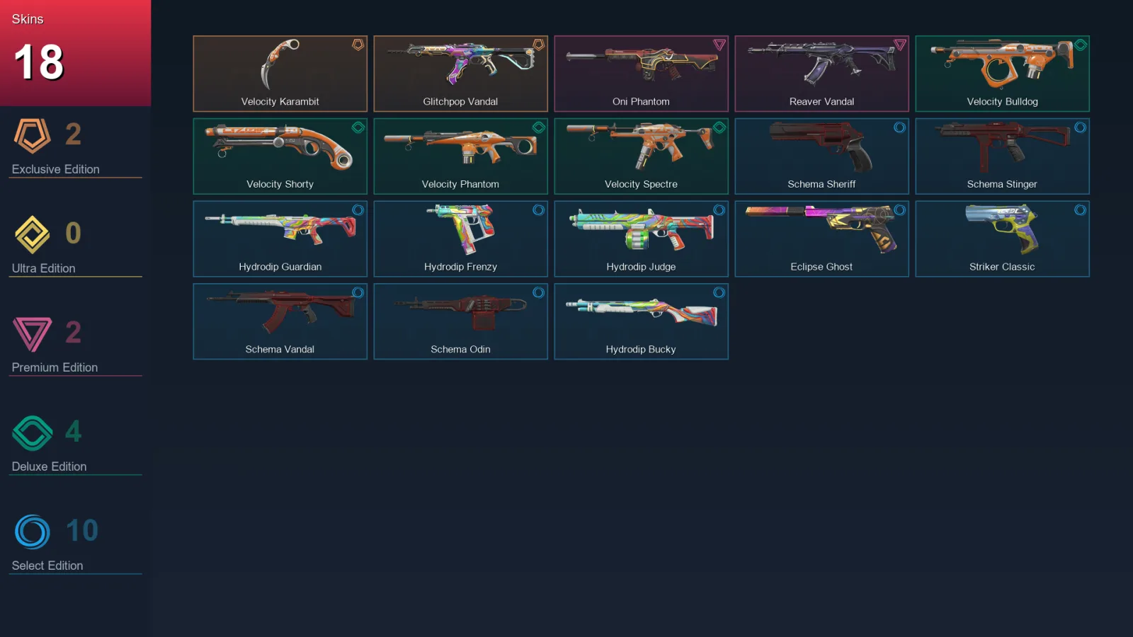 NA | Lv56 | Unranked | 18 Skin | 14 Agent | 20 Buddy