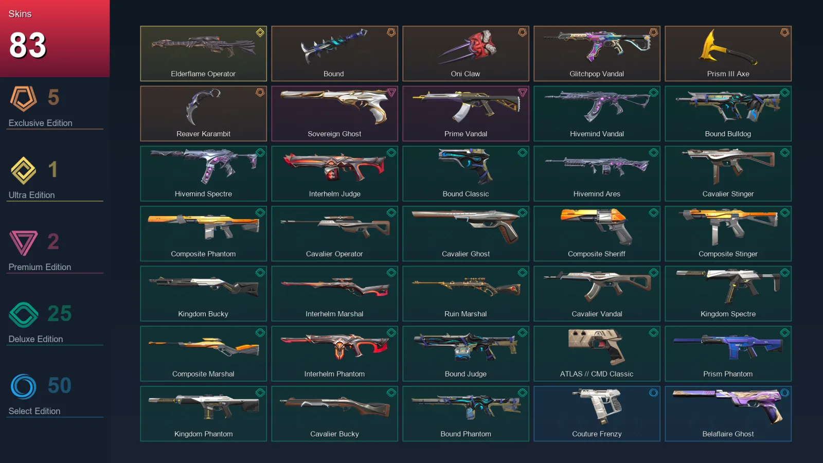 EU | Lv127 | Unranked | 83 Skin | 27 Agent | 113 Buddy — Valorant account