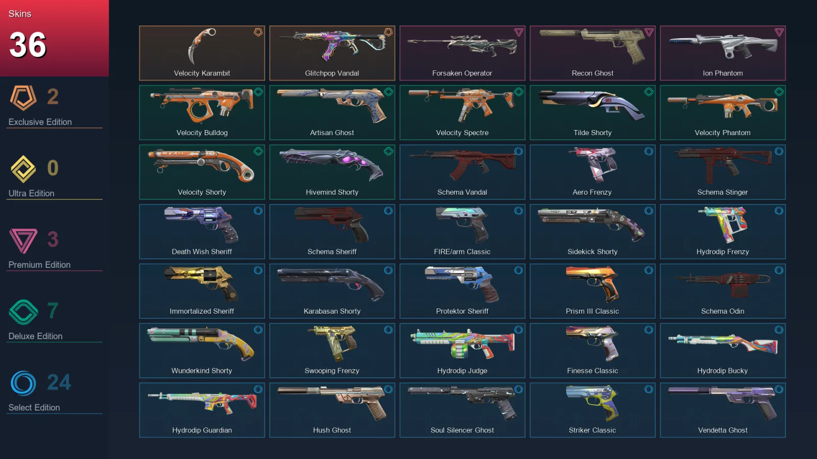 AP | Lv223 | Unranked | 36 Skin | 21 Agent | 82 Buddy