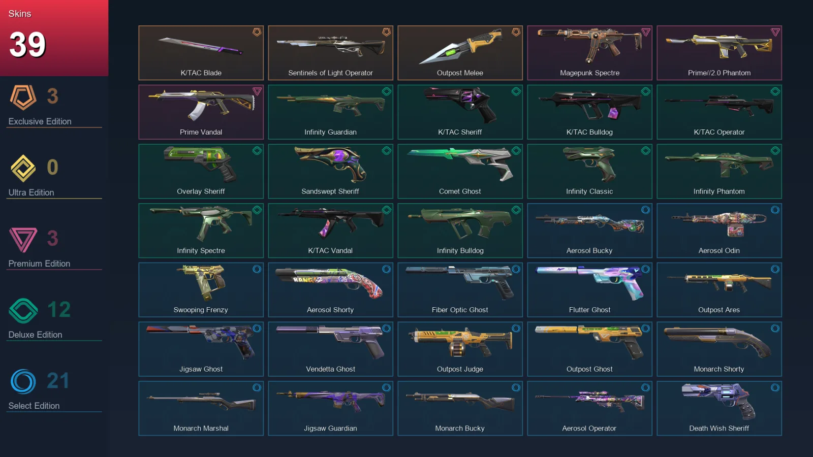 AP | Lv207 | Unranked | 39 Skin | 28 Agent | 98 Buddy