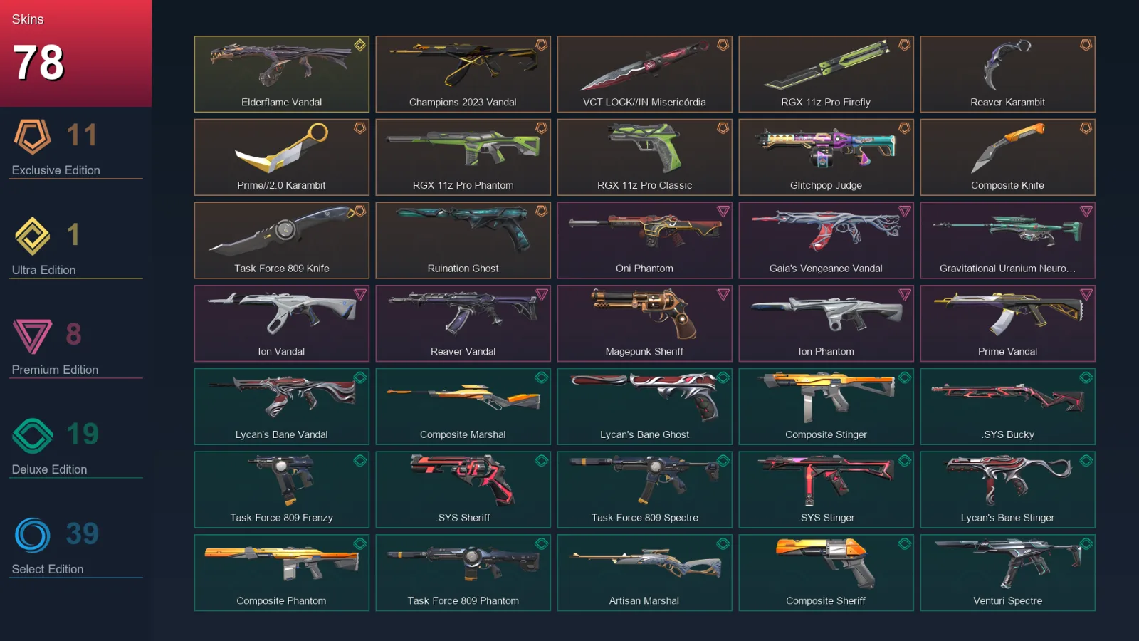 EU | Lv85 | Unranked | 78 Skin | 24 Agent | 65 Buddy
