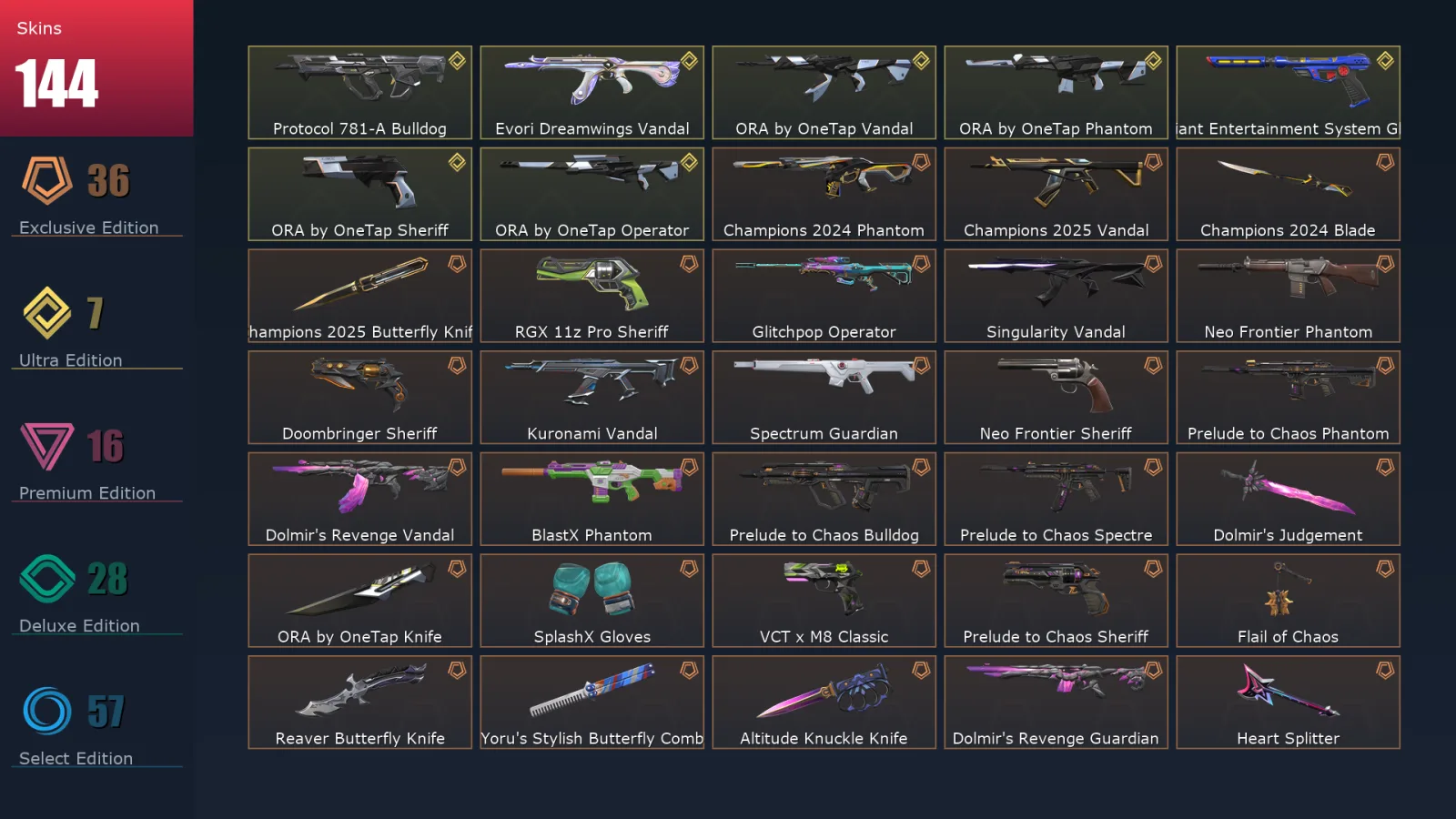 [Valorant] | EU | Level 170 | Gold 1 | 26 Agents | 144 Skins