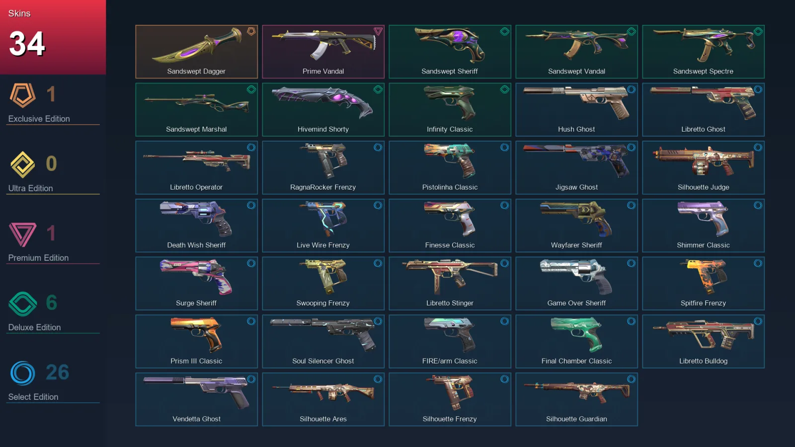 EU | Lv261 | Unranked | 34 Skin | 26 Agent | 101 Buddy — Valorant account