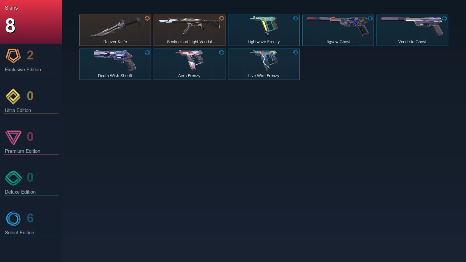 EU | Reaver Knife | Sentinels of Light Vandal | Lightwave Frenzy | Jigsaw Ghost | 8 Skin | 21 Agent | 50 Buddy | Lv107