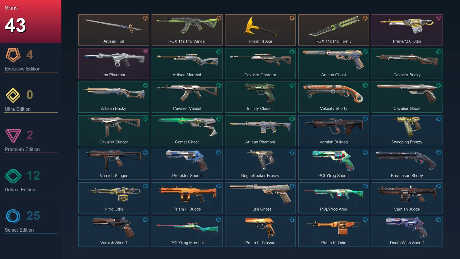 AP | Lv188 | Unranked | 43 Skin | 29 Agent | 97 Buddy