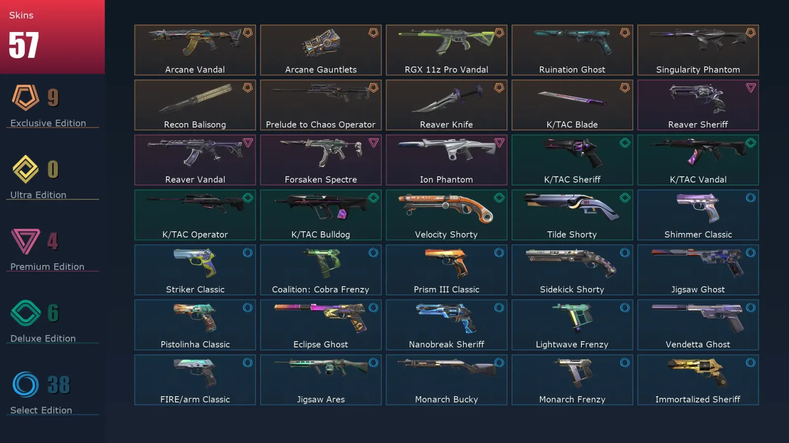 [Valorant] | EU | Level 399 | 27 Agents | 57 Skins