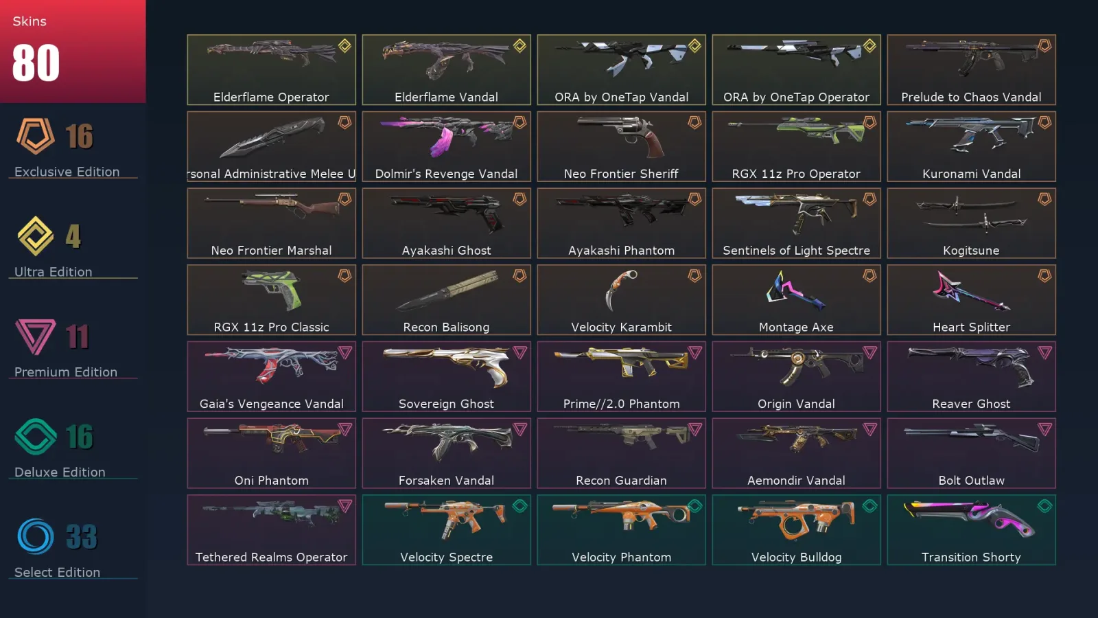 [Valorant] | EU | Level 172 | Gold 2 | 29 Agents | 80 Skins — Valorant account