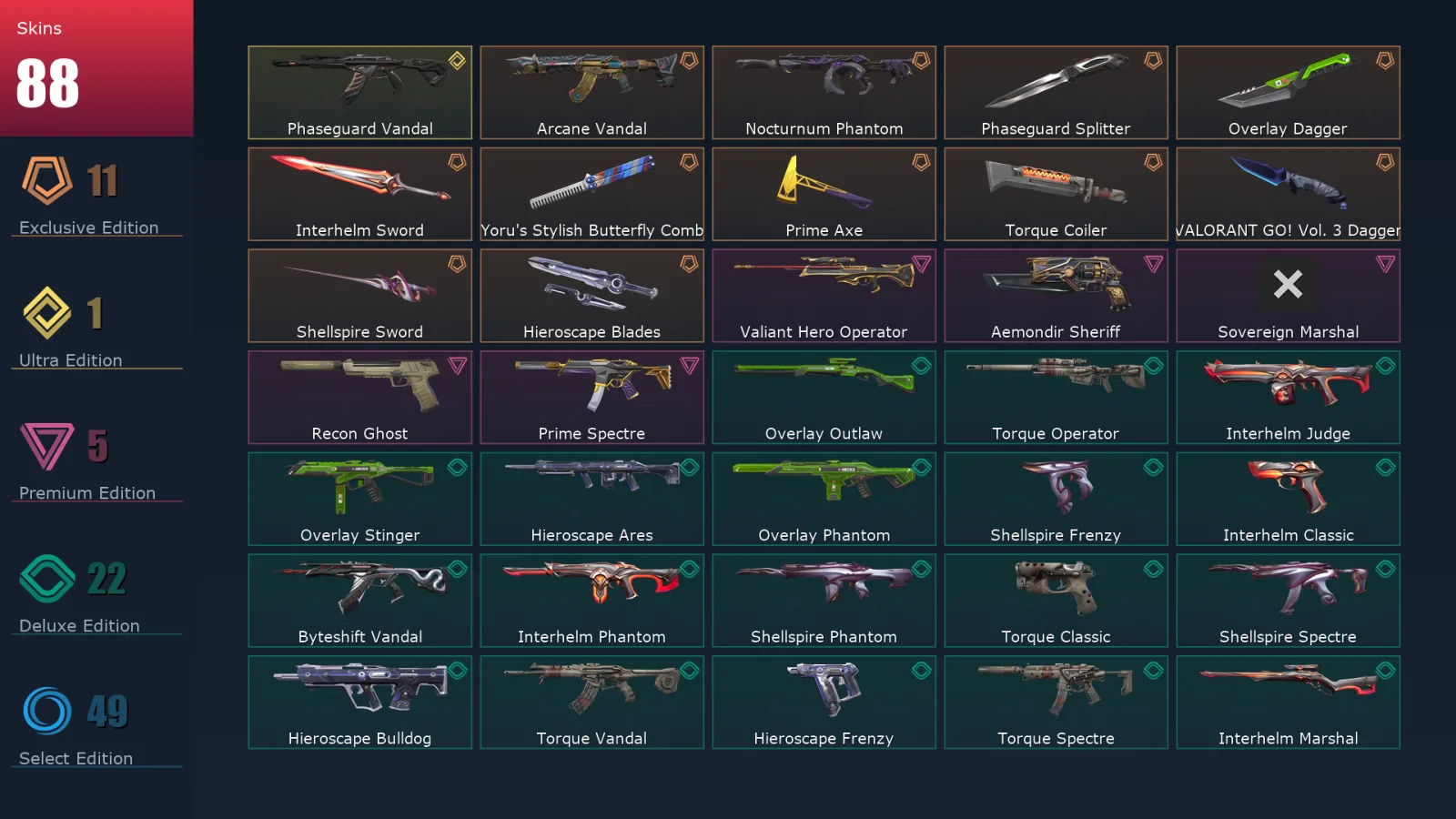 [Valorant] | EU | Level 96 | 28 Agents | 88 Skins
