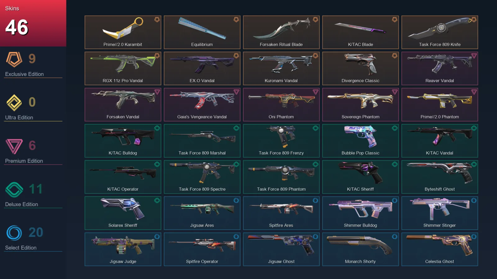 EU | Lv157 | Unranked | 46 Skin | 27 Agent | 72 Buddy — Jigsaw Ares