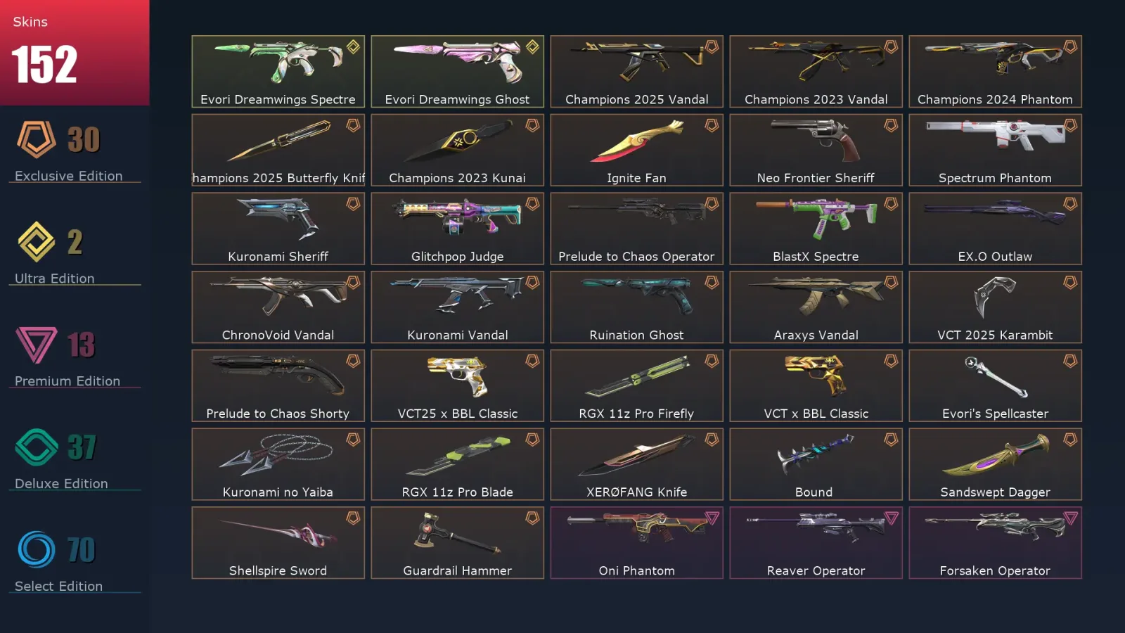 [Valorant] | EU | Level 194 | Gold 1 | 29 Agents | 152 Skins — Valorant account