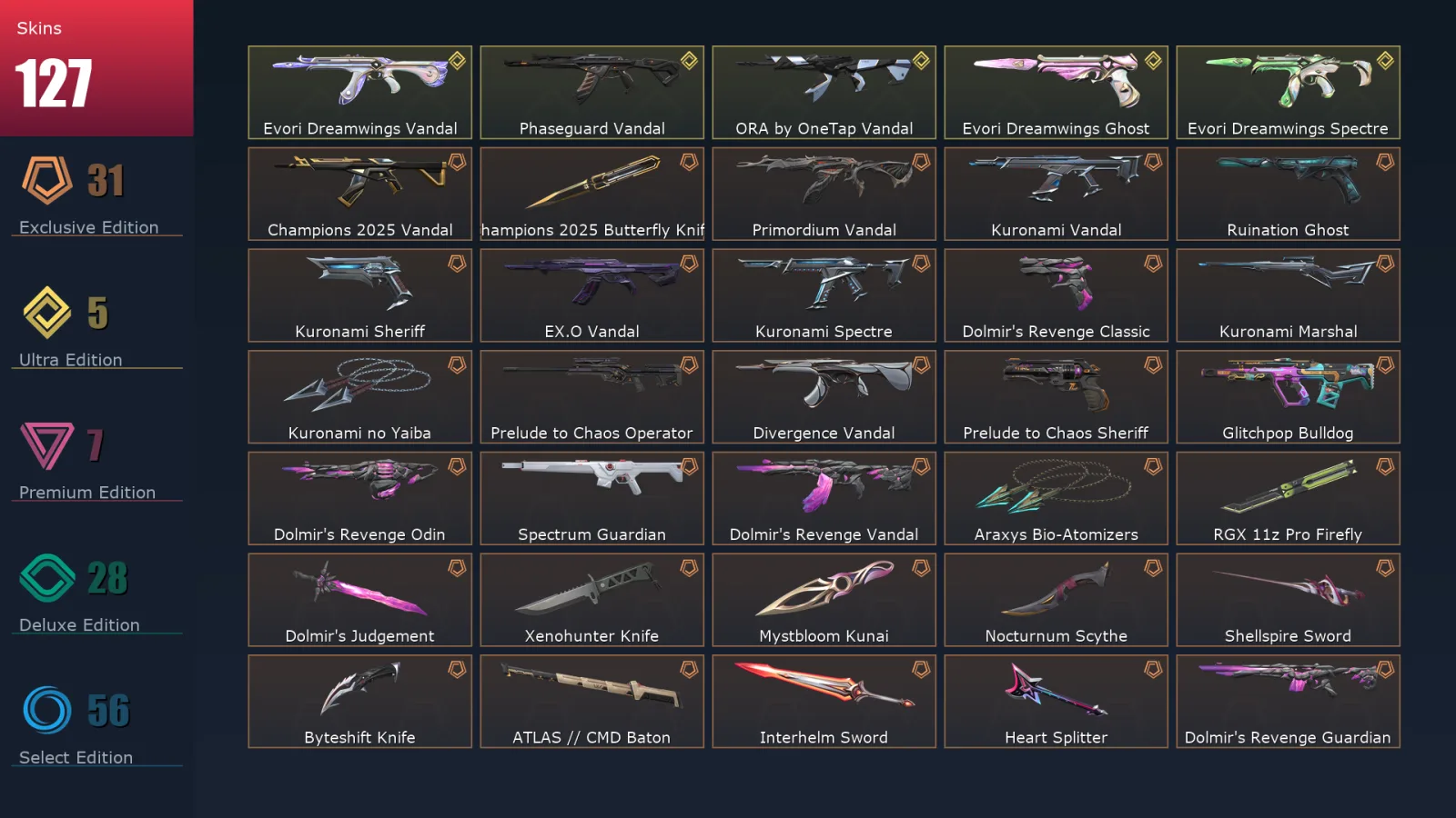 [Valorant] | EU | Level 132 | 28 Agents | 127 Skins