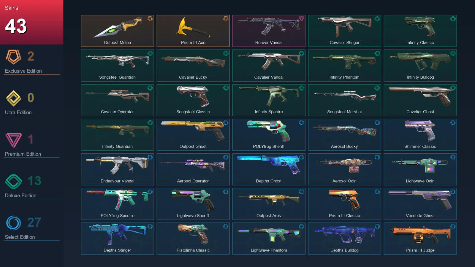 AP | Lv98 | Unranked | 43 Skin | 22 Agent | 58 Buddy