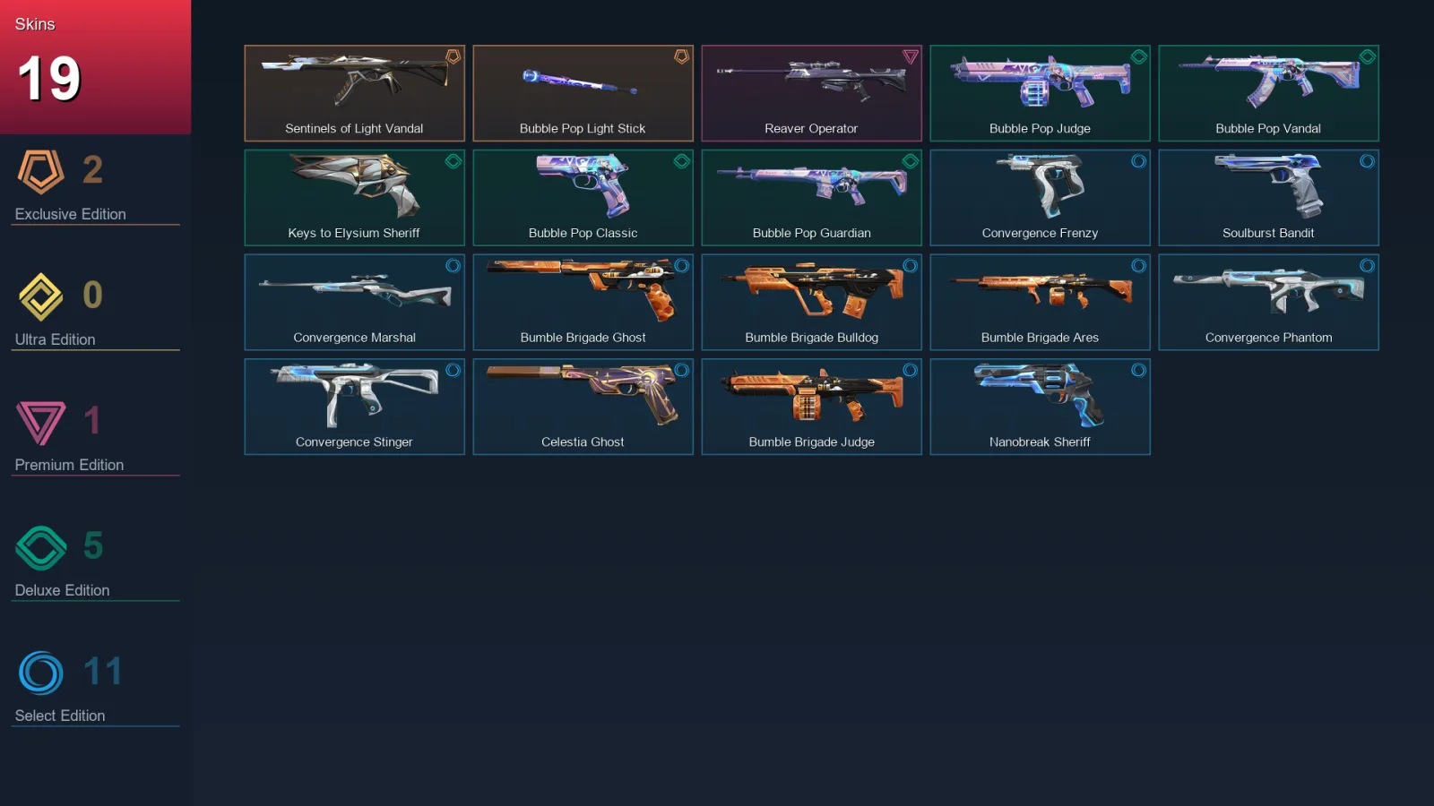 EU | Sentinels of Light Vandal | Bubble Pop Light Stick | Reaver Operator | Bubble Pop Judge | 19 Skin | 28 Agent | 52 Buddy | Lv109