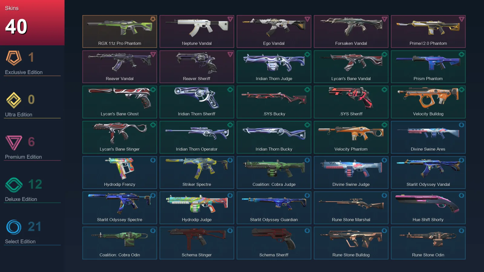 NA | RGX 11z Pro Phantom | Neptune Vandal | Ego Vandal | Forsaken Vandal | 40 Skin | 23 Agent | 45 Buddy | Lv82